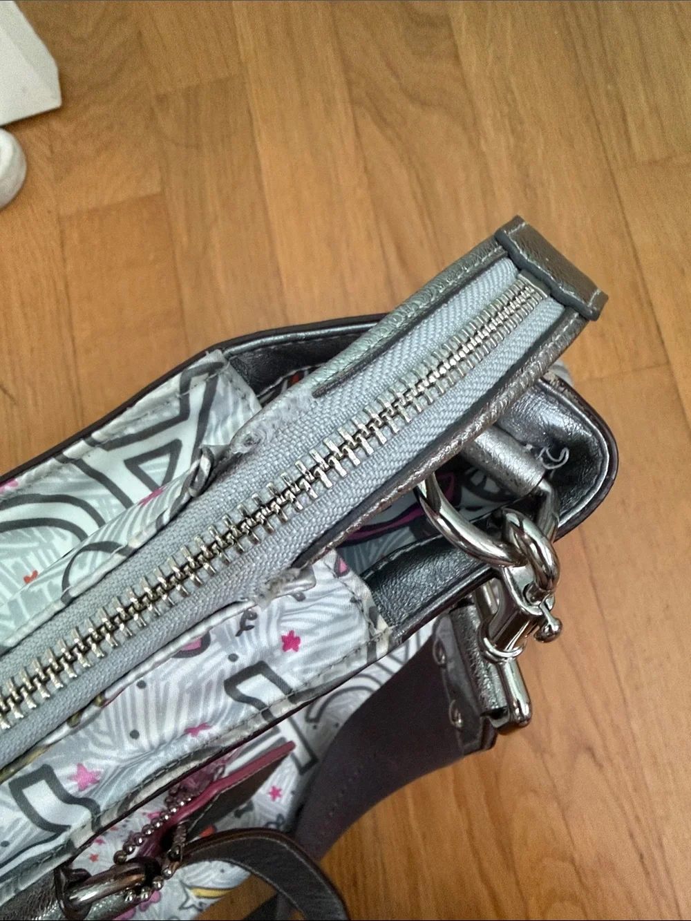 Coach Silver and Pink Graphic Butterfly Diaper Bag Y2K Vintage